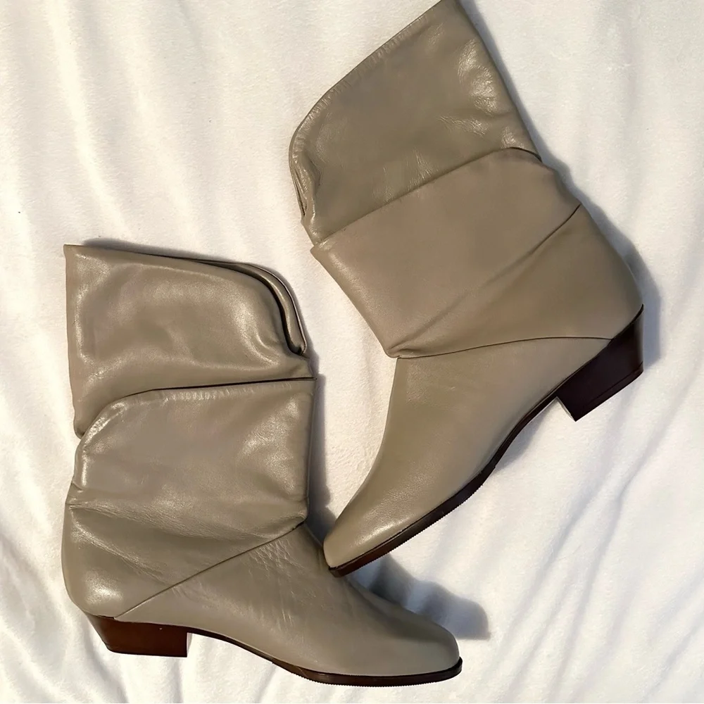 Vintage 70s DEXTER Leather Gray Short Heeled Boots Women’s 6.5 USA New